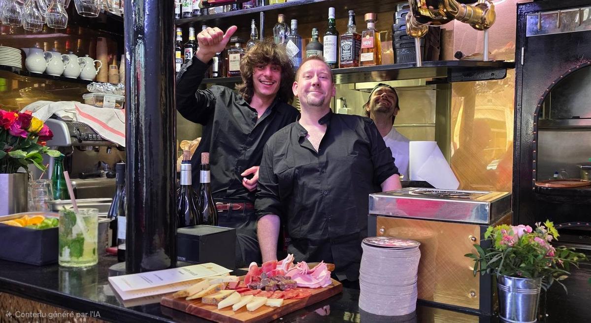 L'équipe de Pouët-Pouët au bar avec une planche de charcuterie et fromages